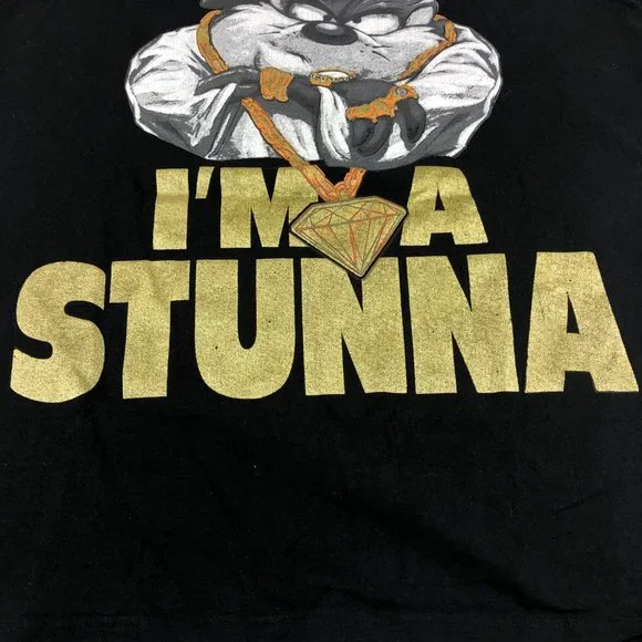 Y2K Looney Tunes Shirt Men's Extra Extra Large Black Taz I'm A Stunna Bedazzled - Picture 5 of 12